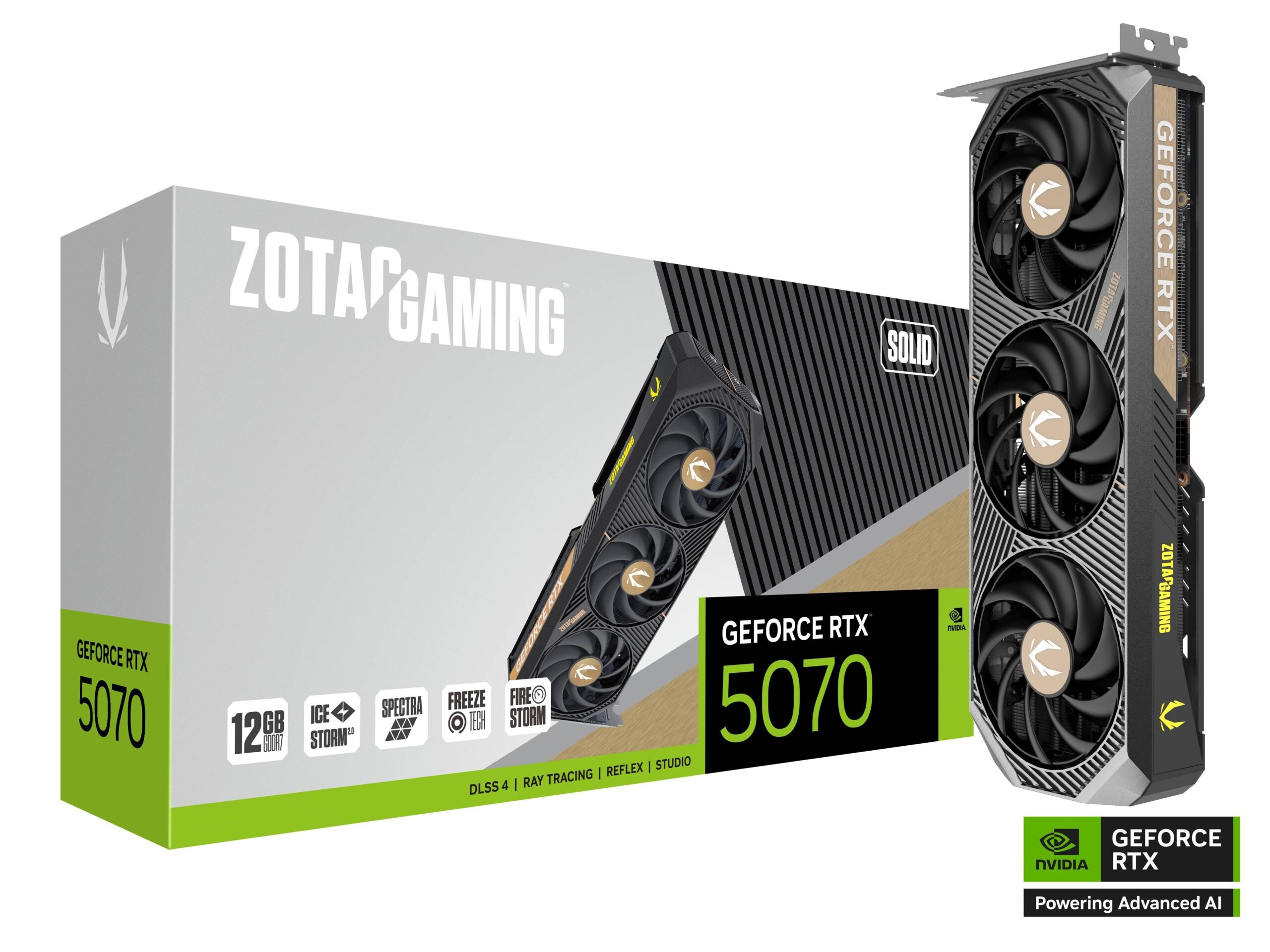 ZOTAC RTX 5070 SOLID OC 12GB DDR7 OC - BLACK 3 FANS