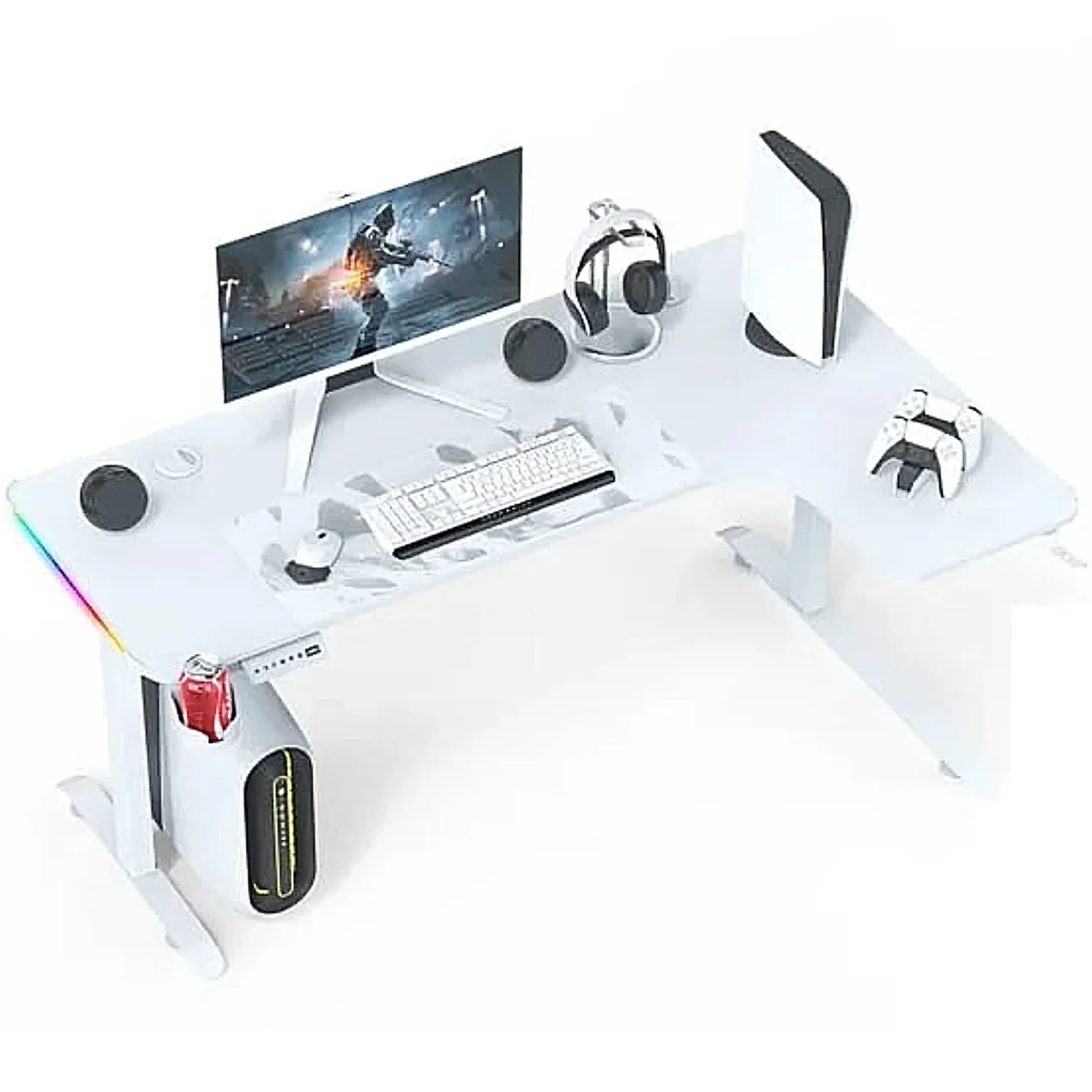 Gaming Desk L-White 160-60-100-73 Right RGB