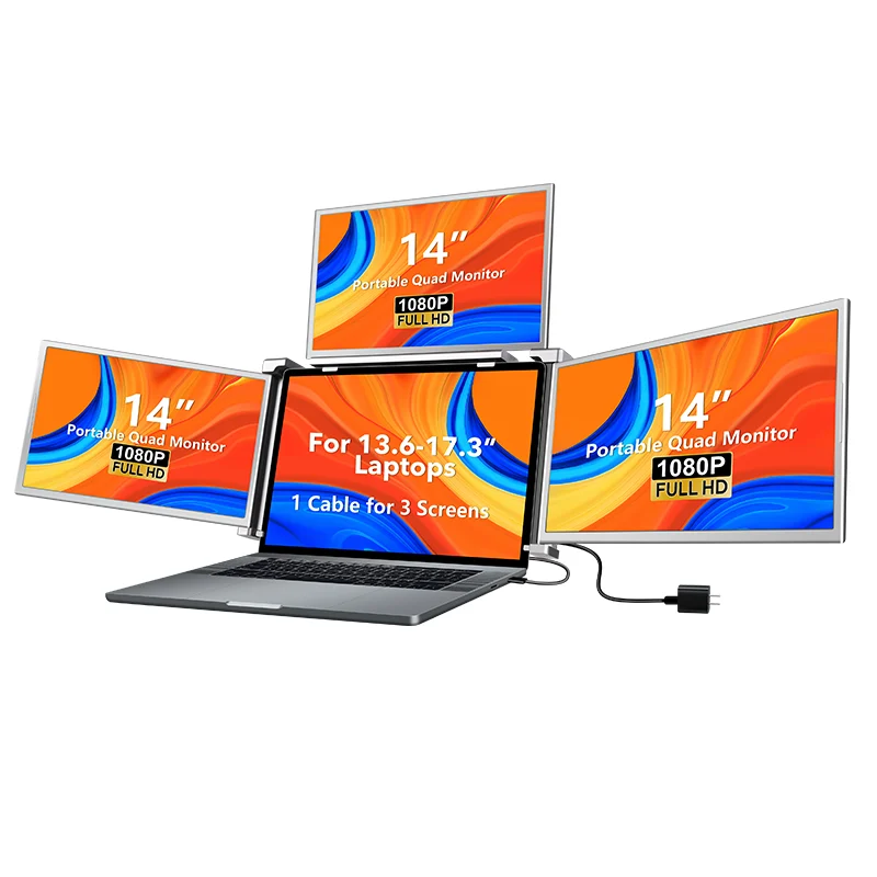 Portable Screen S680 14-inch FHD Quad Screen Display Extender, Triple Display, Type-C One-Cable Connection